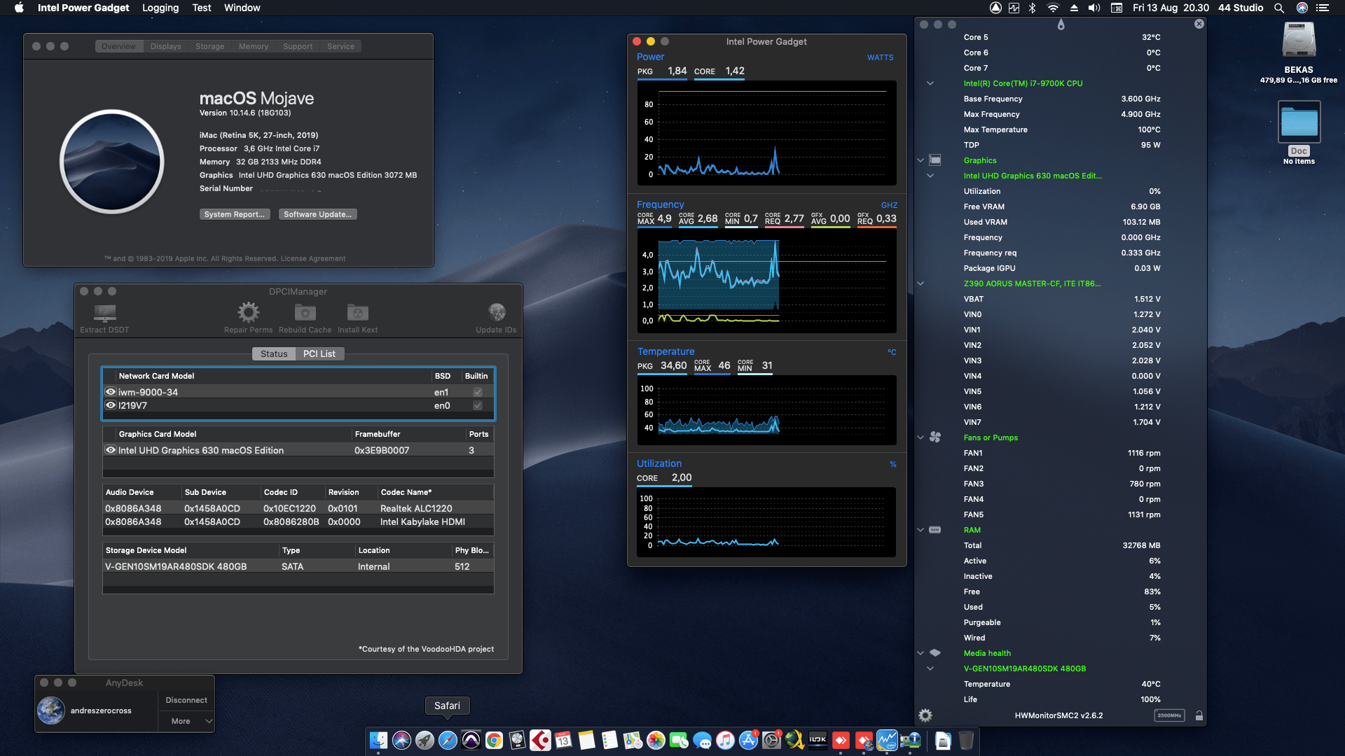 Success Hackintosh macOS Mojave 10.14.6 Build 18G103 in Gigabyte Z390 Aorus Master + Intel Core i7 9700K